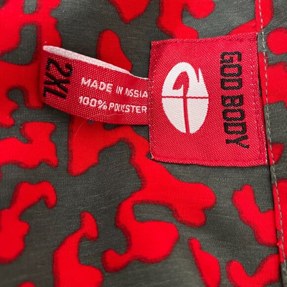 GB God Body Shirt Mens 2XL Red Grey Button Up Camp Collar Camo Y2k Streetwear - Picture 10 of 10